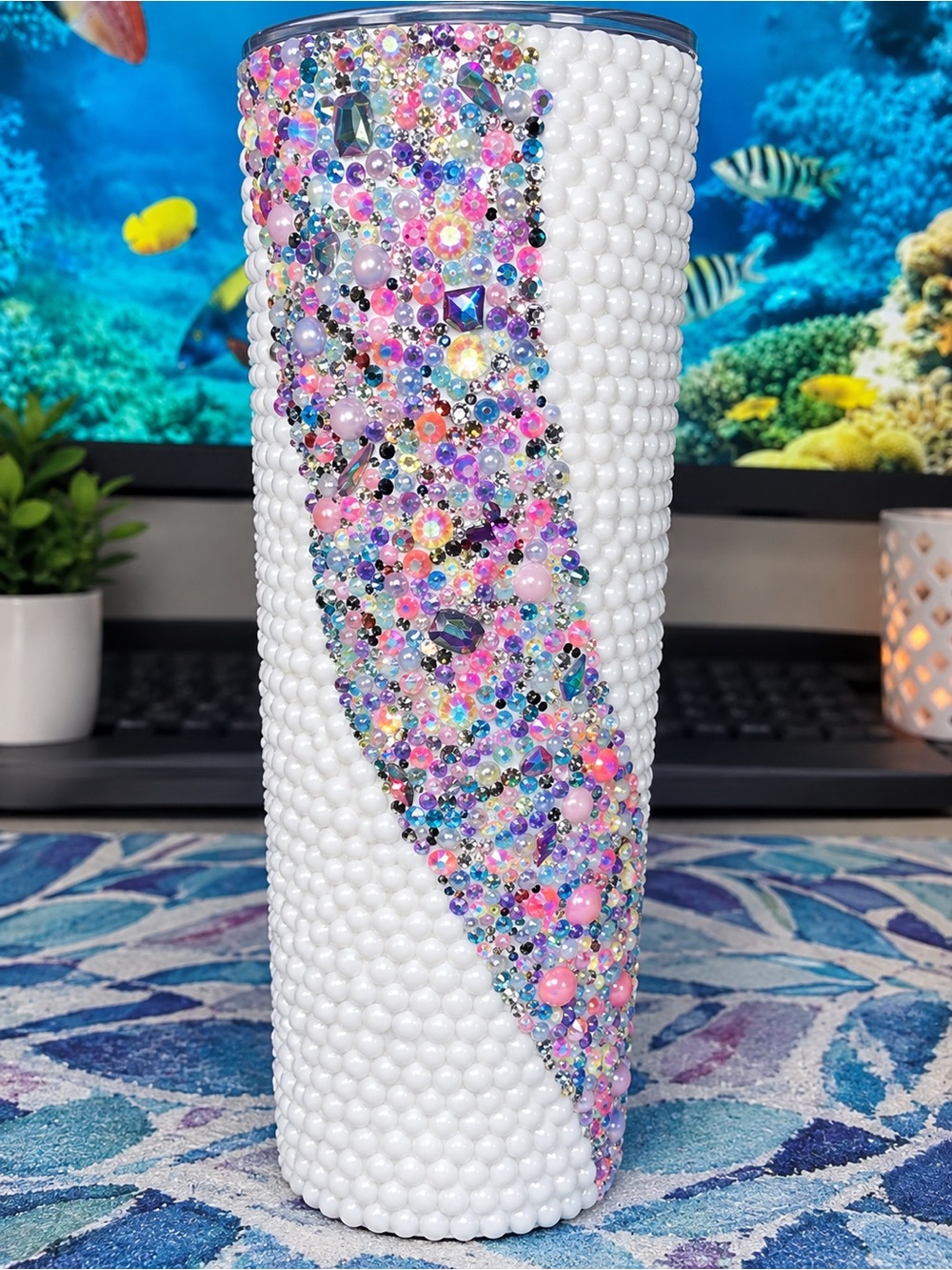 Handmade Rhinestone & Pearl Tumbler – Sparkly Pastel Bling Cup